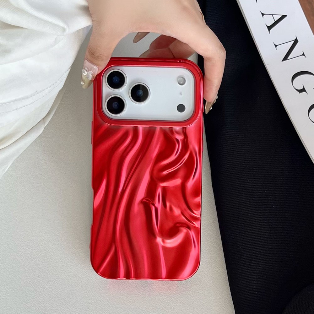 For iPhone 17 Pro Case Wrinkled Matte Electroplated TPU Phone Back Cover - Red