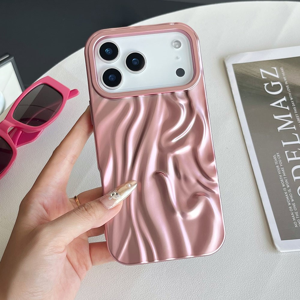 For iPhone 17 Pro Max Case Wrinkled Matte Electroplated TPU Phone Back Cover - Pink