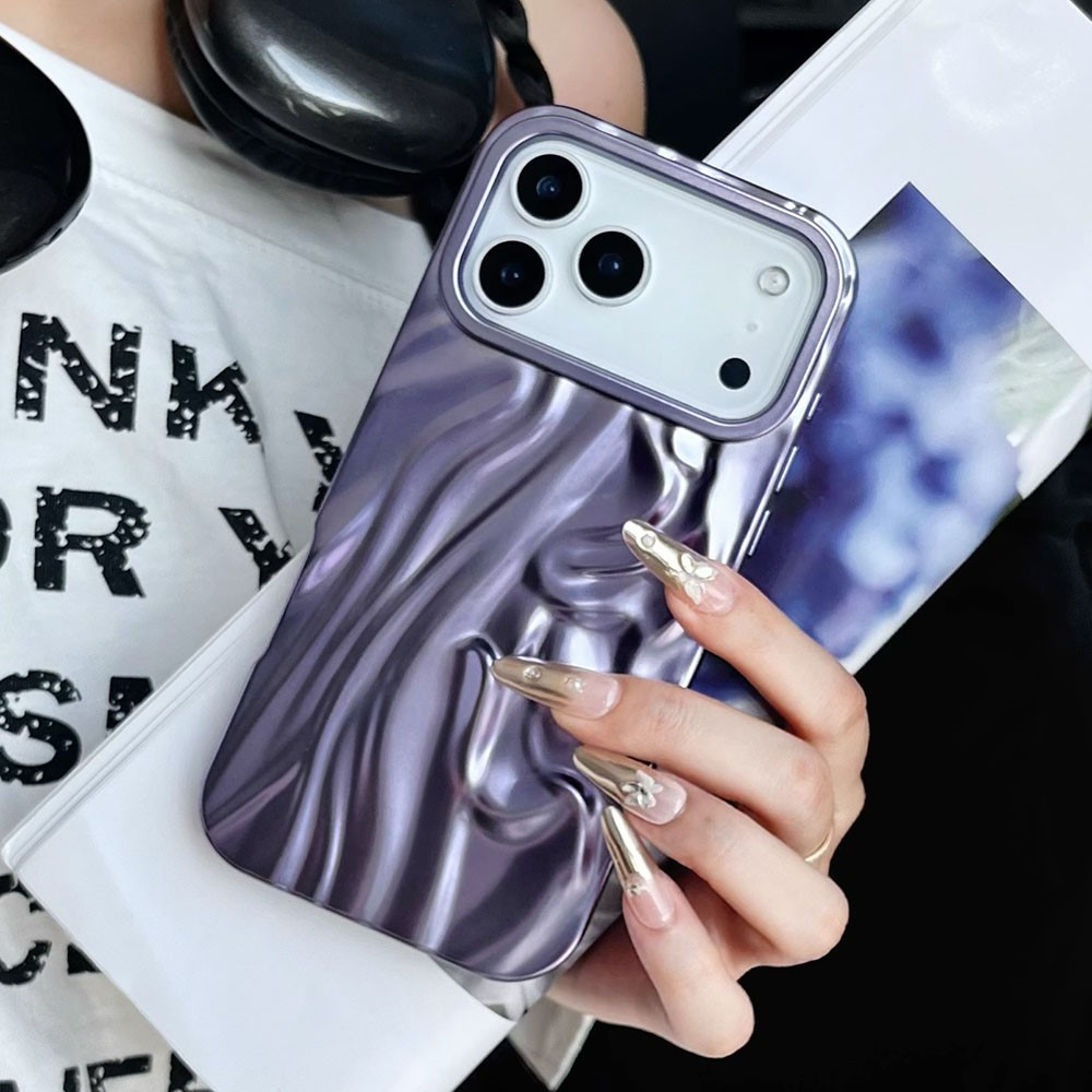 For iPhone 17 Pro Max Case Wrinkled Matte Electroplated TPU Phone Back Cover - Purple