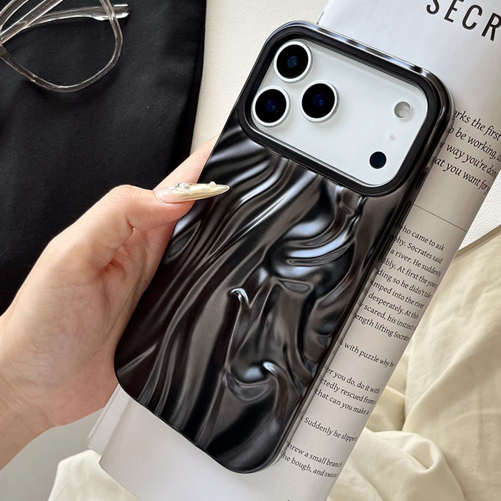 For iPhone 17 Pro Max Case Wrinkled Matte Electroplated TPU Phone Back Cover - Black