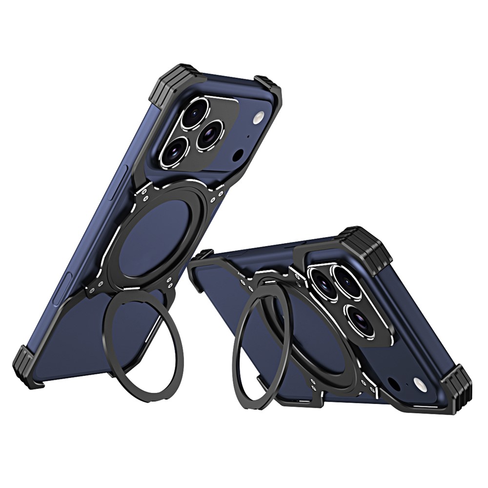 For iPhone 17 Pro Case Kickstand Metal Bumper Magnetic Phone Cover - Black / Silver