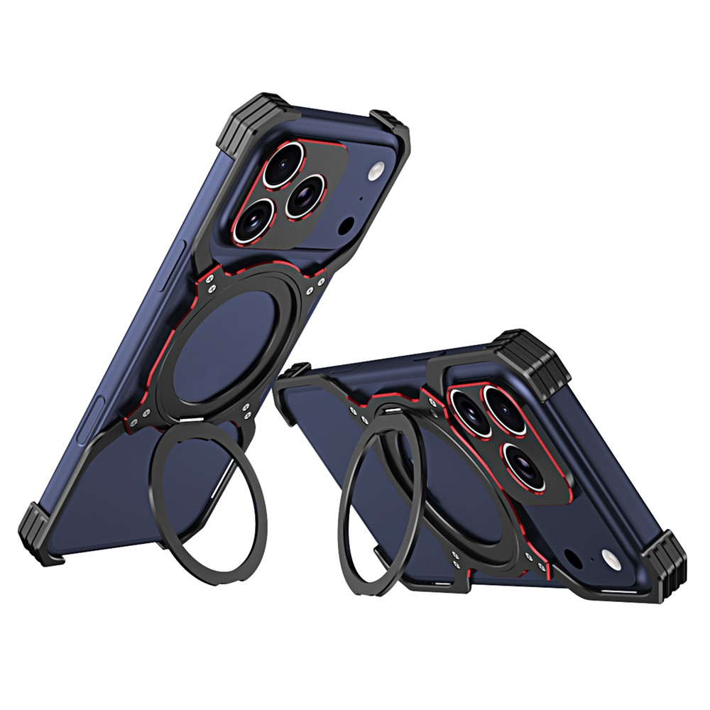 For iPhone 17 Pro Max Case Kickstand Metal Bumper Magnetic Phone Cover - Black  /  Red