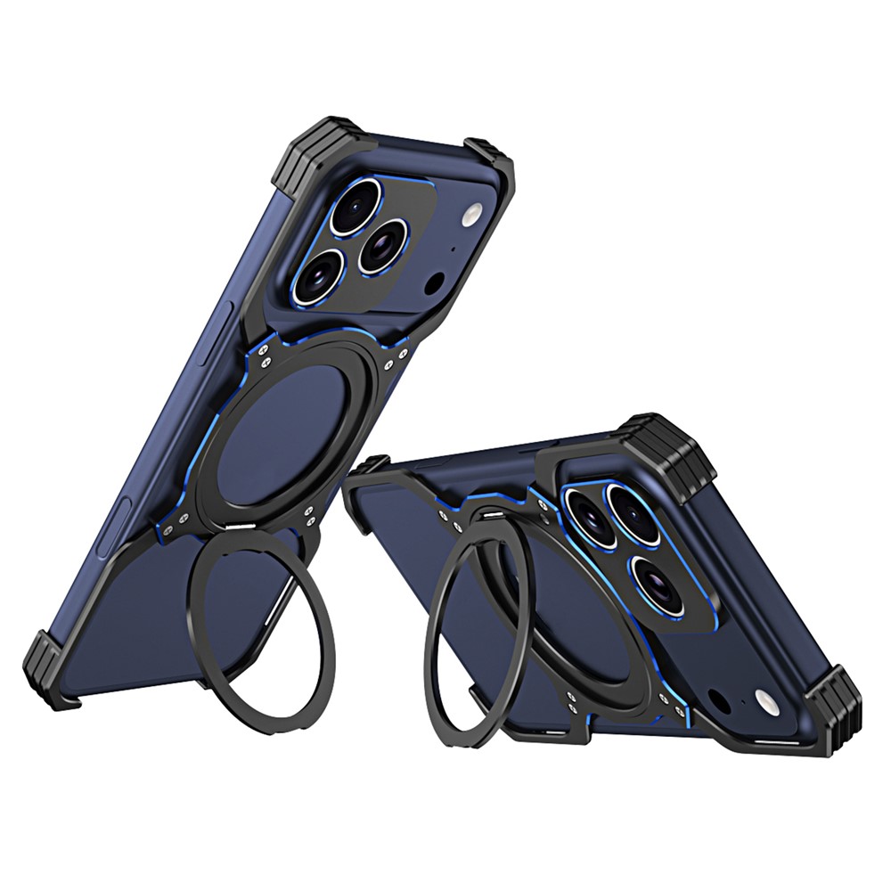 For iPhone 17 Pro Max Case Kickstand Metal Bumper Magnetic Phone Cover - Black / Blue