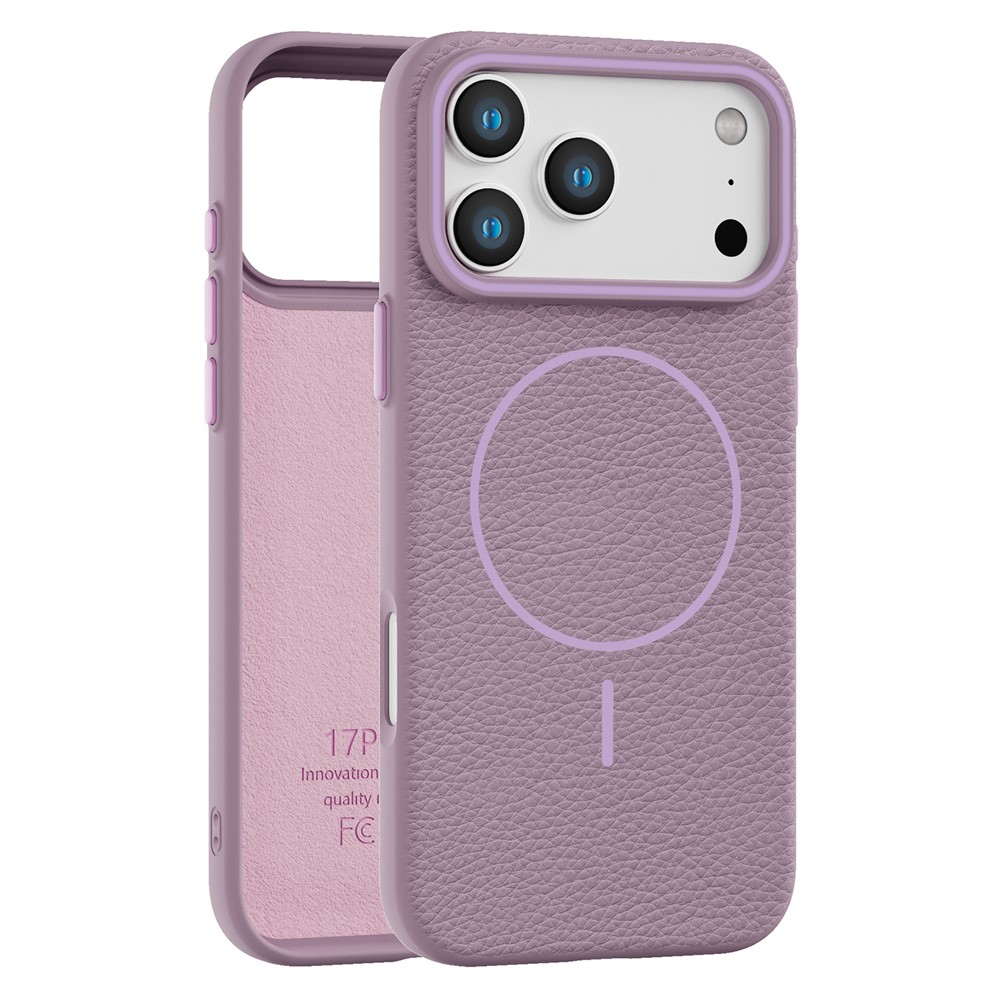 Bulk Purchasing For iPhone 17 Pro Max Case Compatible with MagSafe Litchi Pattern PC TPU Back Cover - Purple
