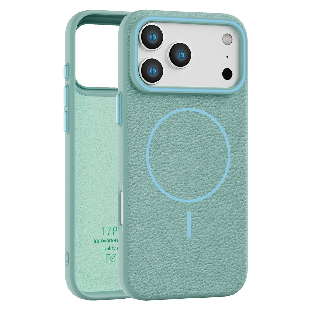 Bulk Purchasing For iPhone 17 Pro Max Case Compatible with MagSafe Litchi Pattern PC TPU Back Cover - Blue Green