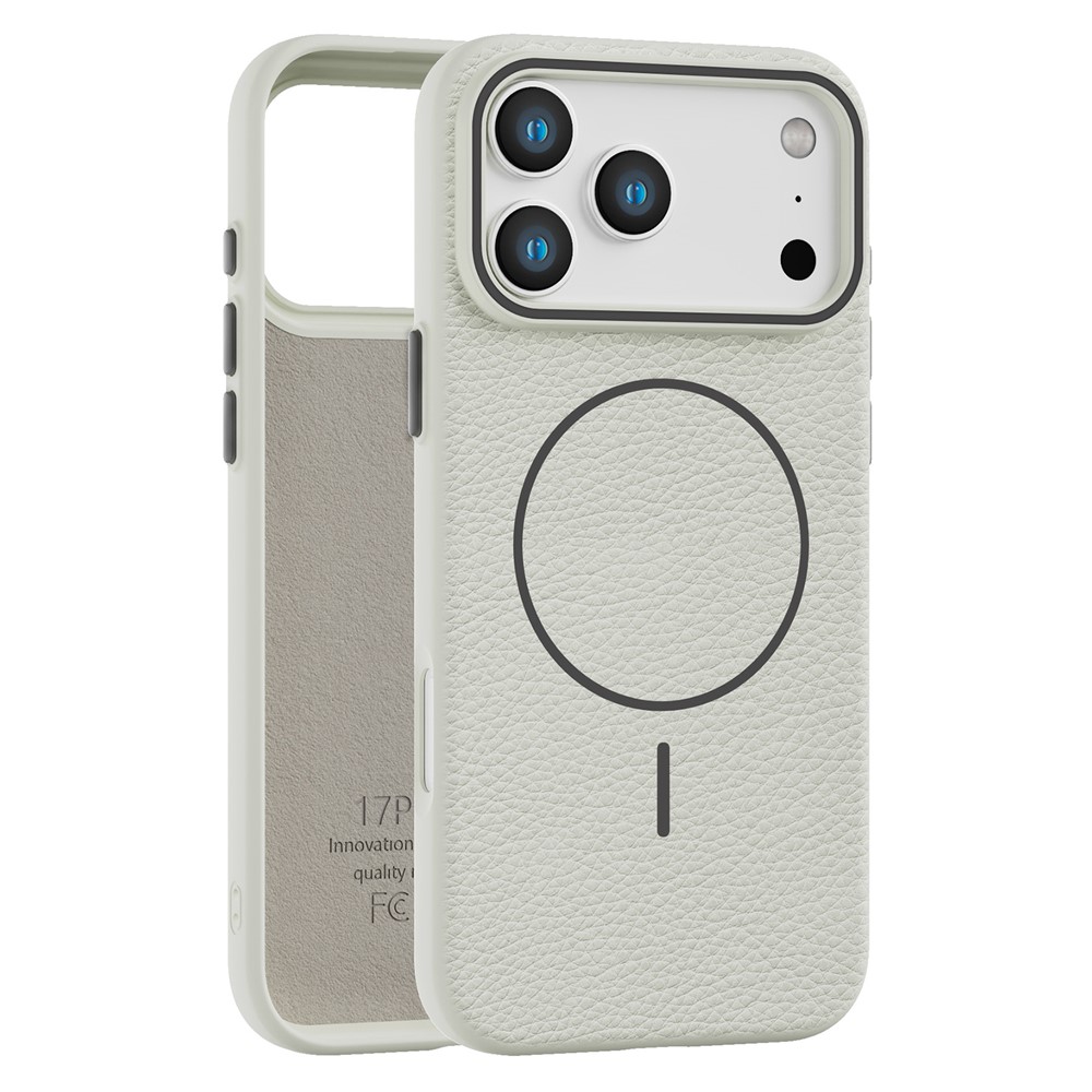 Bulk Purchasing For iPhone 17 Pro Max Case Compatible with MagSafe Litchi Pattern PC TPU Back Cover - White