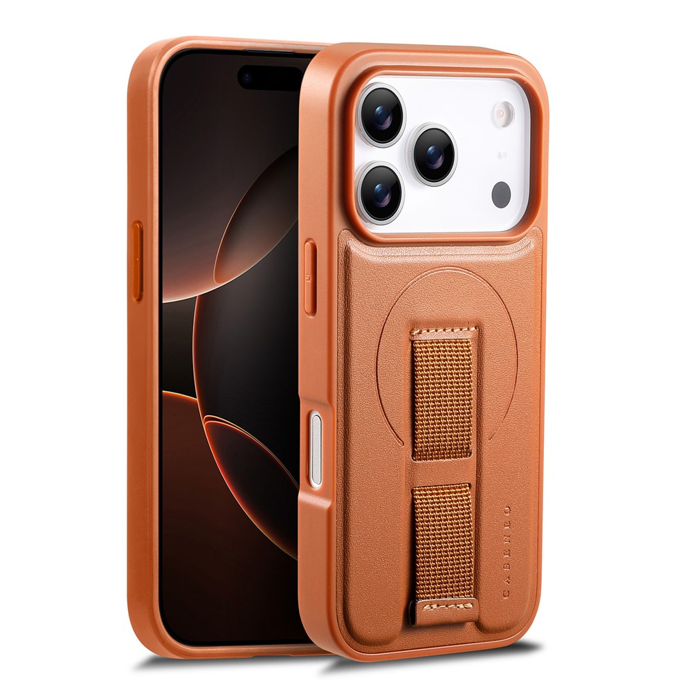 CASENEO For iPhone 17 Pro Magnetic Case Wristband PU Leather + PC Shockproof Phone Cover - Brown