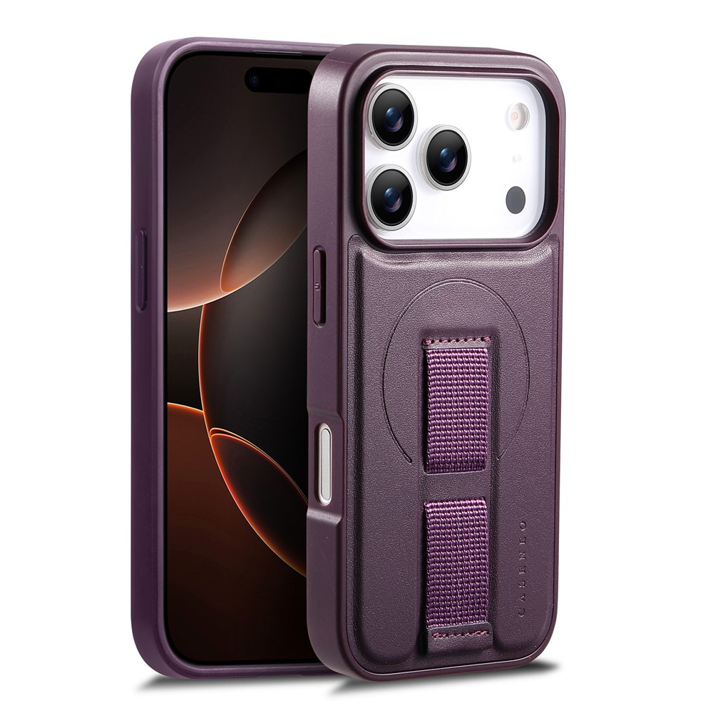CASENEO For iPhone 17 Pro Magnetic Case Wristband PU Leather + PC Shockproof Phone Cover - Purple