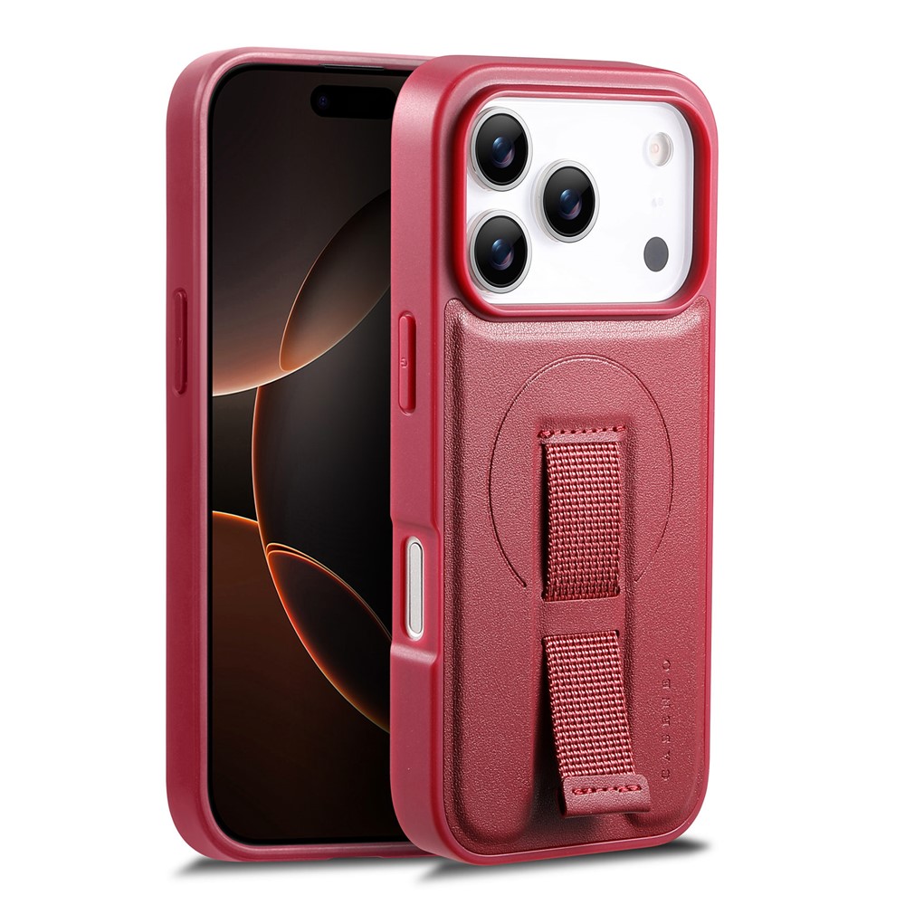 CASENEO For iPhone 17 Pro Magnetic Case Wristband PU Leather + PC Shockproof Phone Cover - Red
