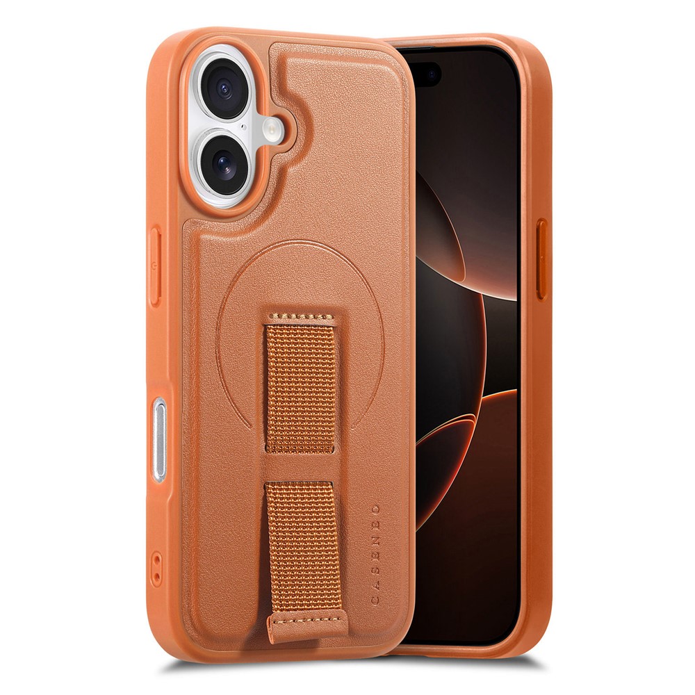 CASENEO For iPhone 17 Magnetic Case Wristband PU Leather + PC Shockproof Phone Cover - Brown