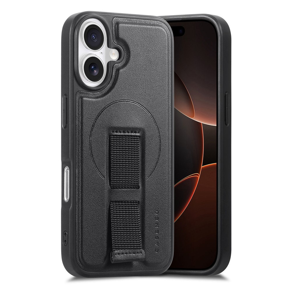 CASENEO For iPhone 17 Magnetic Case Wristband PU Leather + PC Shockproof Phone Cover - Black