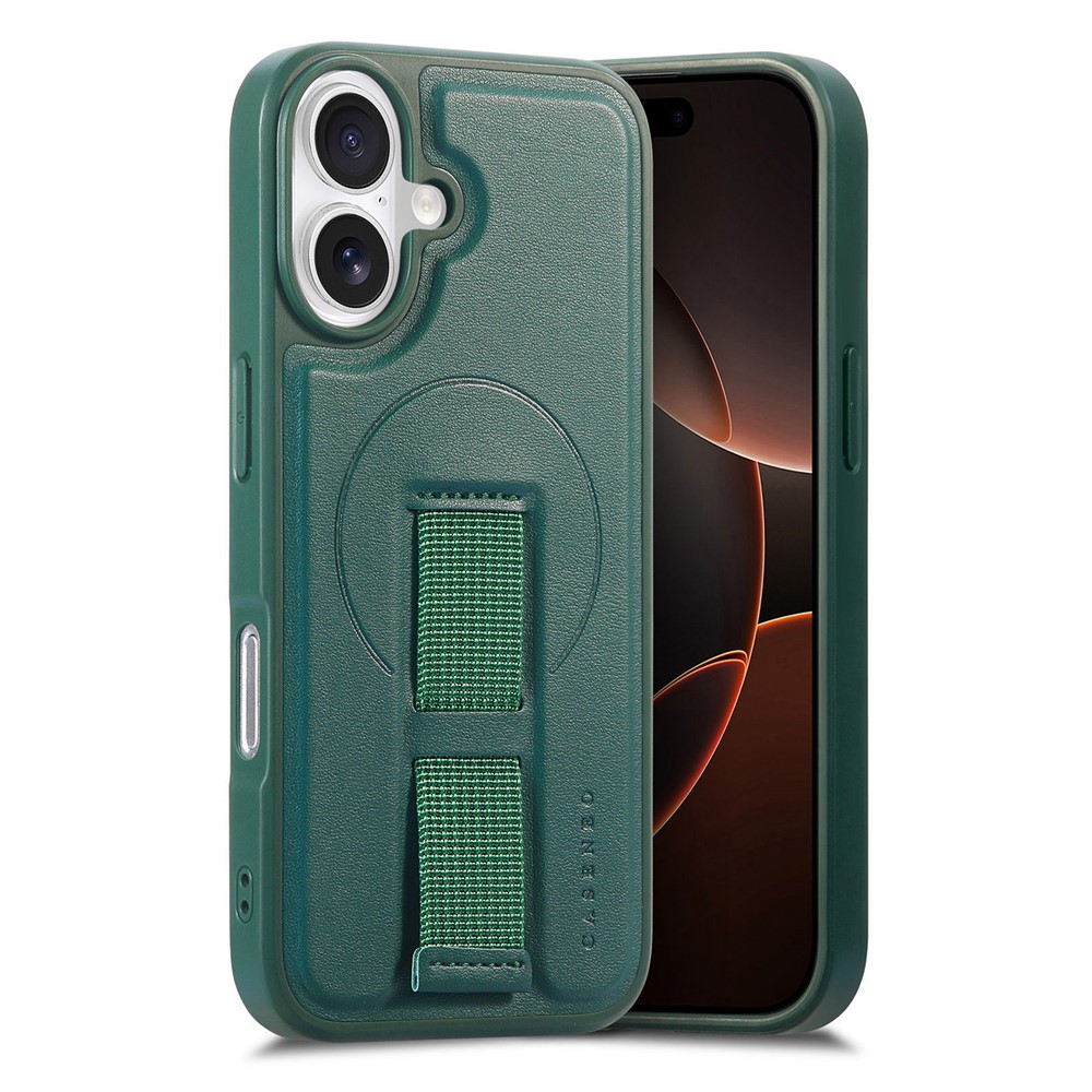 CASENEO For iPhone 17 Magnetic Case Wristband PU Leather + PC Shockproof Phone Cover - Green