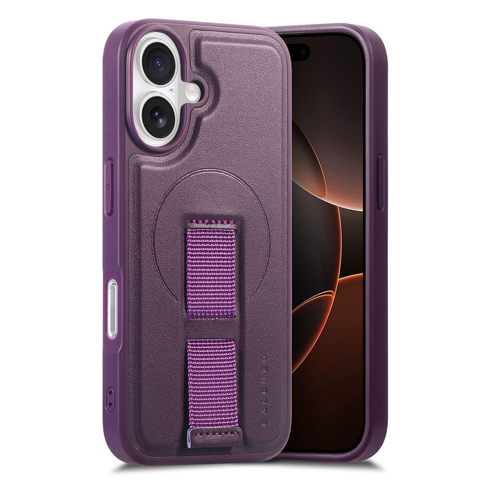 CASENEO For iPhone 17 Magnetic Case Wristband PU Leather + PC Shockproof Phone Cover - Purple
