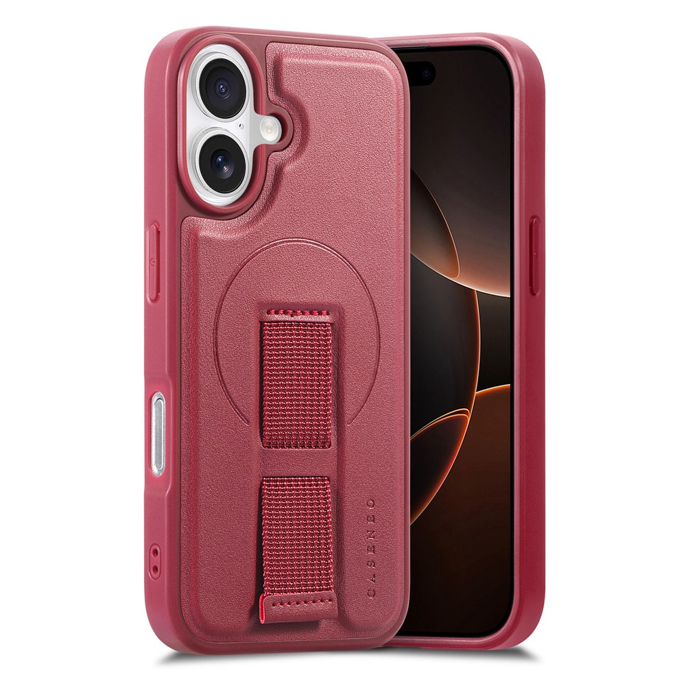 CASENEO For iPhone 17 Magnetic Case Wristband PU Leather + PC Shockproof Phone Cover - Red