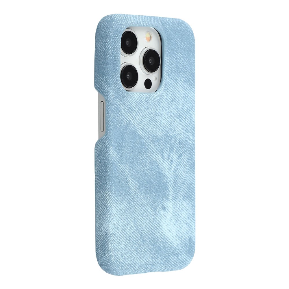 For iPhone 14 Pro Max Magnetic Case Denim Cloth Texture Leather + PC Shockproof Phone Cover - Baby Blue