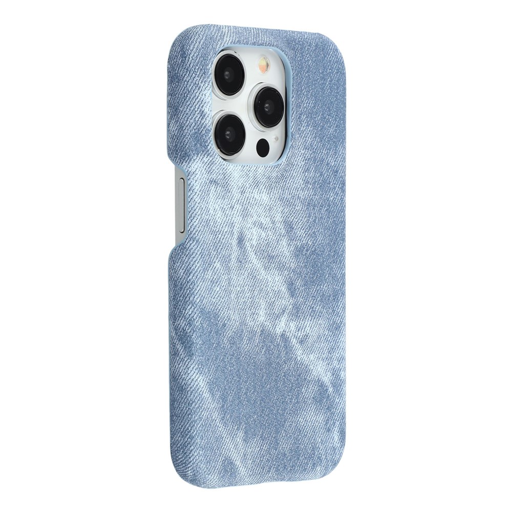 For iPhone 14 Pro Magnetic Case Denim Cloth Texture Leather + PC Shockproof Phone Cover - Grey Blue