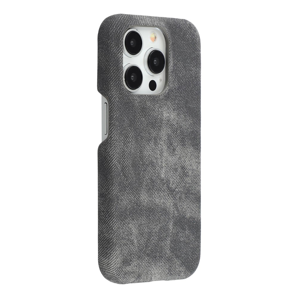 For iPhone 15 Pro Max Magnetic Case Denim Cloth Texture Leather + PC Shockproof Phone Cover - Dark Grey