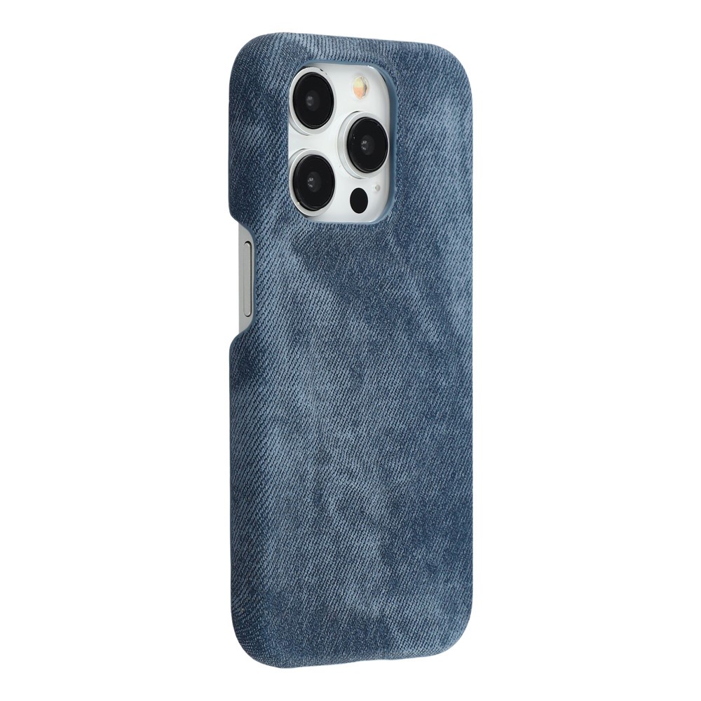 For iPhone 15 Pro Magnetic Case Denim Cloth Texture Leather + PC Shockproof Phone Cover - Dark Blue