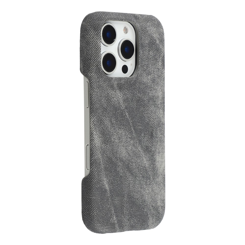 For iPhone 16 Pro Max Magnetic Case Denim Cloth Texture Leather + PC Shockproof Phone Cover - Dark Grey