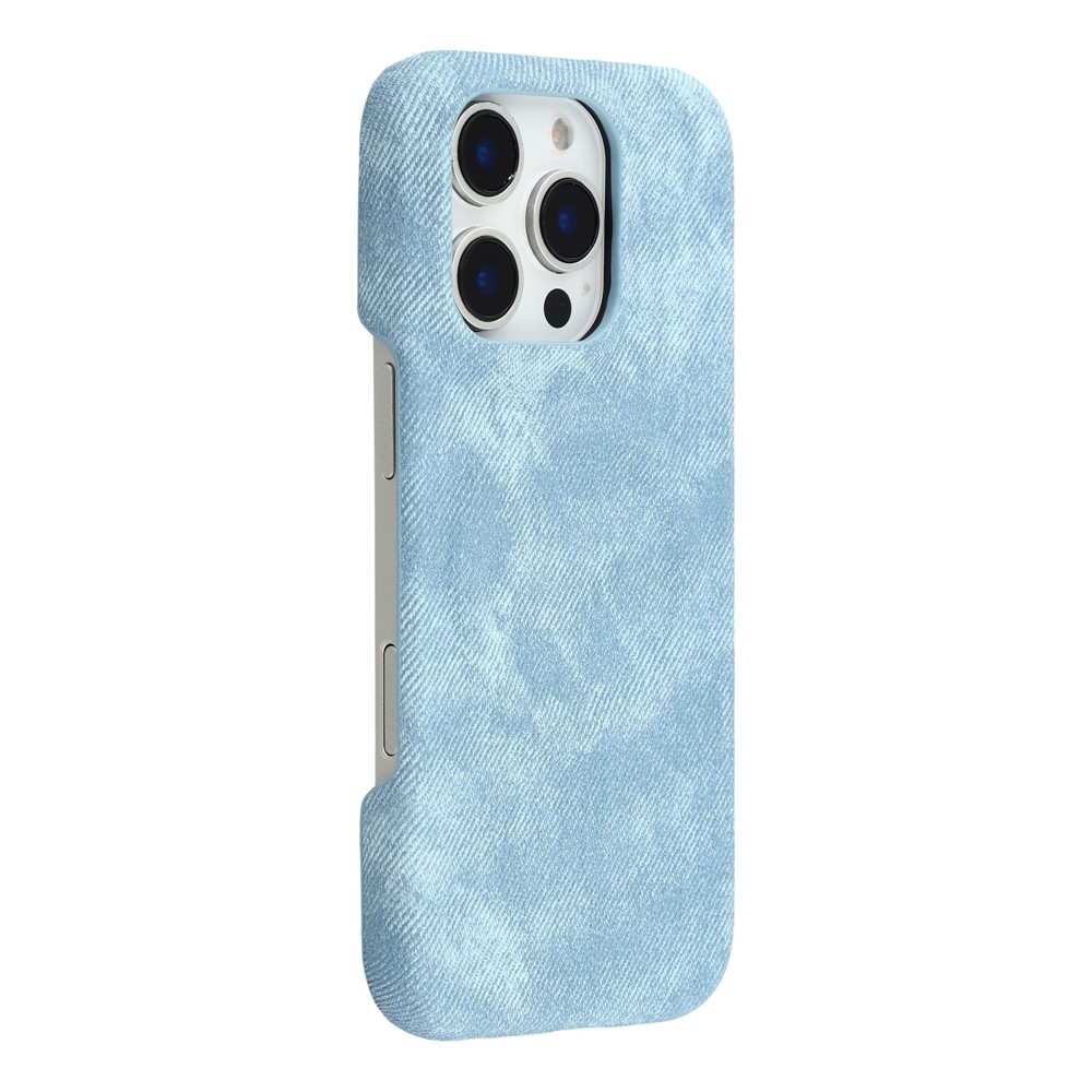 For iPhone 16 Pro Max Magnetic Case Denim Cloth Texture Leather + PC Shockproof Phone Cover - Baby Blue