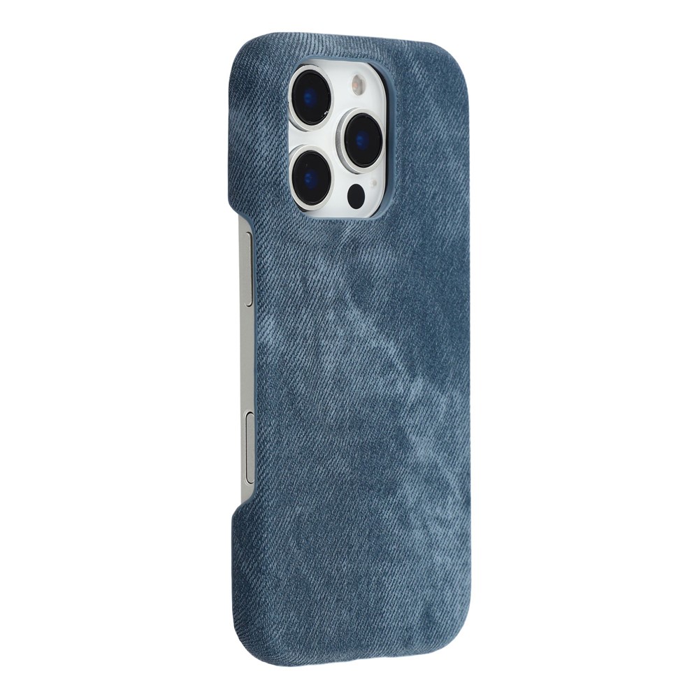 For iPhone 16 Pro Max Magnetic Case Denim Cloth Texture Leather + PC Shockproof Phone Cover - Dark Blue