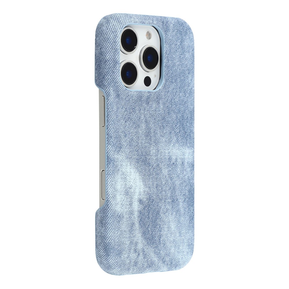 For iPhone 16 Pro Max Magnetic Case Denim Cloth Texture Leather + PC Shockproof Phone Cover - Grey Blue