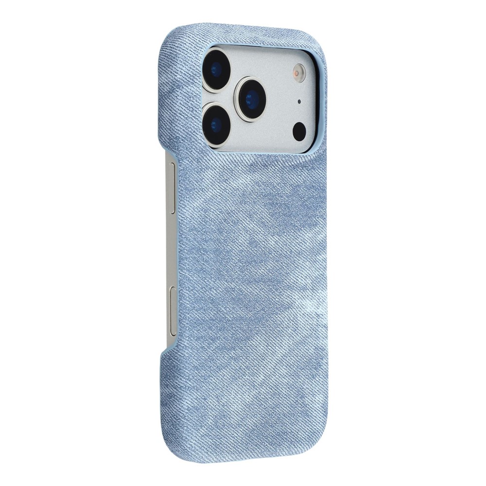 For iPhone 17 Pro Max Magnetic Case Denim Cloth Texture Leather + PC Shockproof Phone Cover - Grey Blue