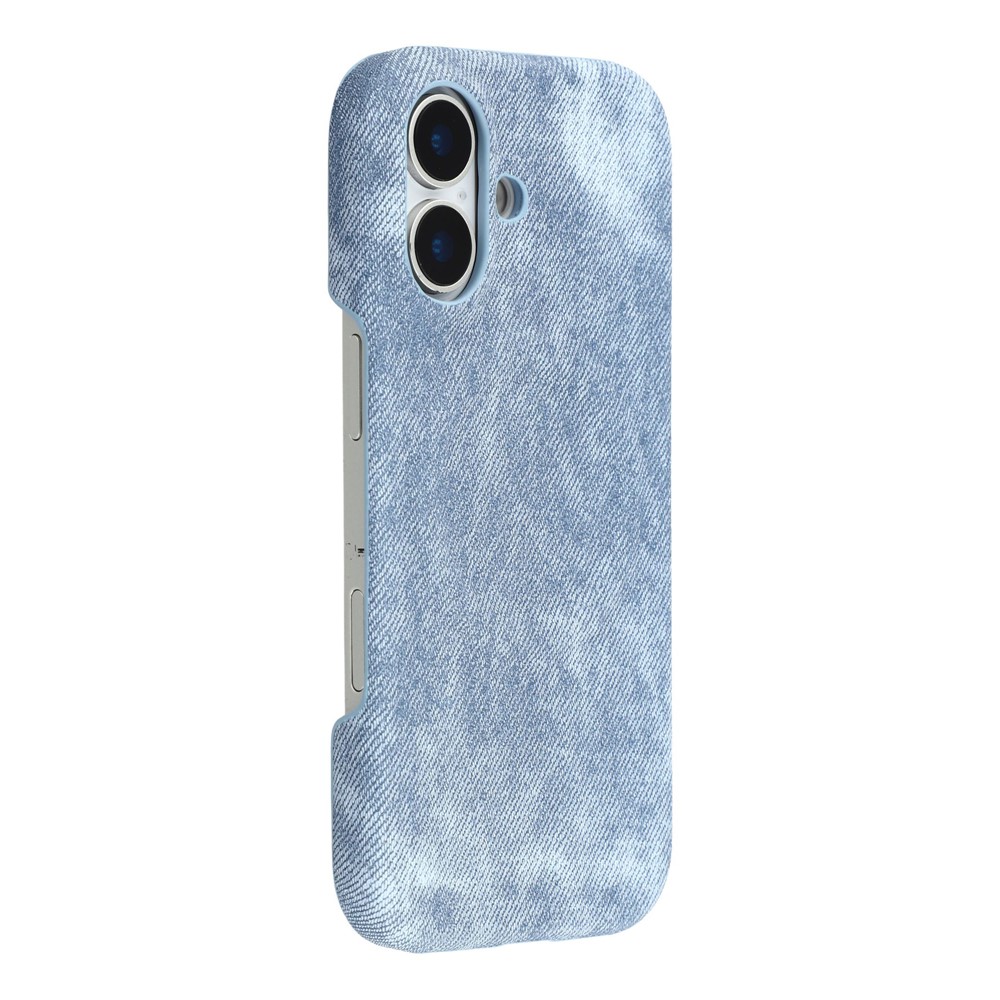 For iPhone 16 Magnetic Case Denim Cloth Texture Leather + PC Shockproof Phone Cover - Grey Blue