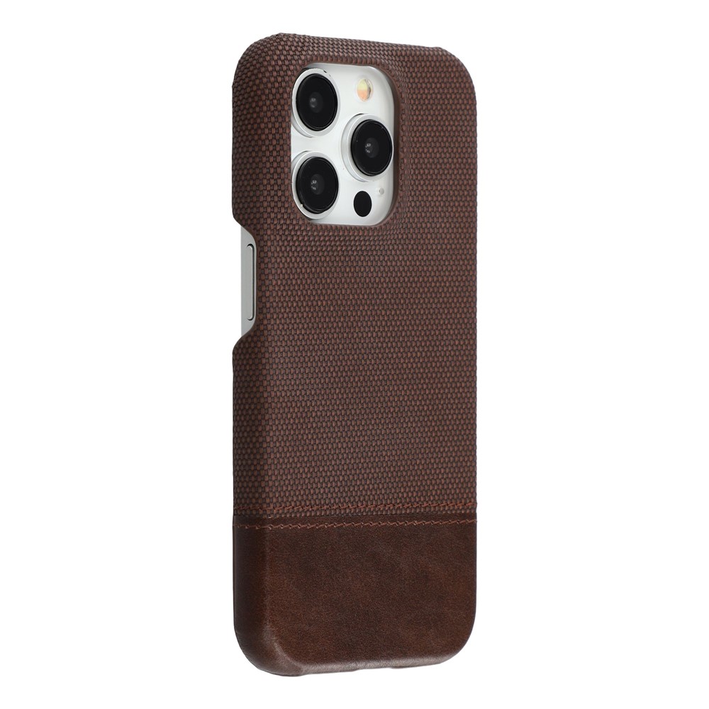 For iPhone 15 Pro Max Case PU Leather + PC Splicing Anti-Slip Phone Cover - Dark Brown