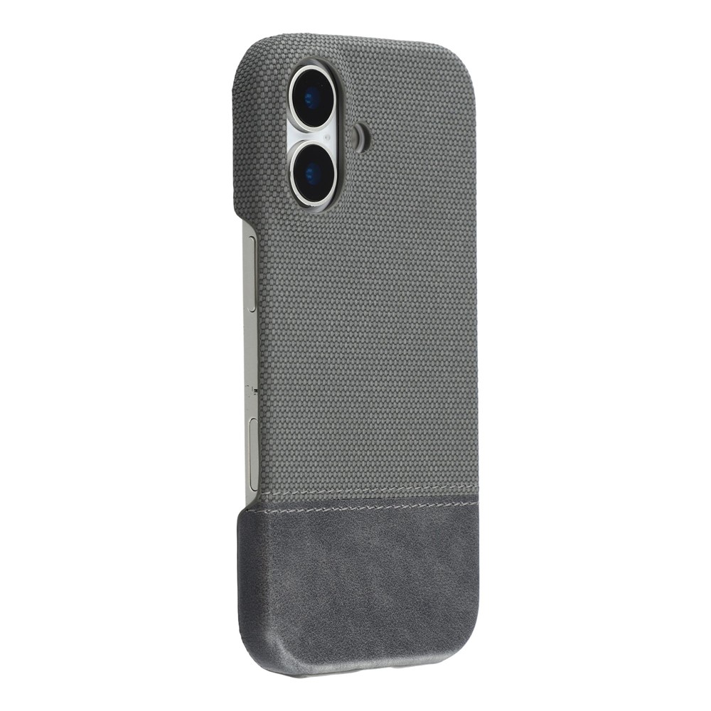For iPhone 16 Plus Case PU Leather + PC Splicing Anti-Slip Phone Cover - Grey