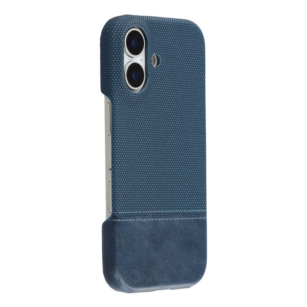 For iPhone 16 Plus Case PU Leather + PC Splicing Anti-Slip Phone Cover - Blue