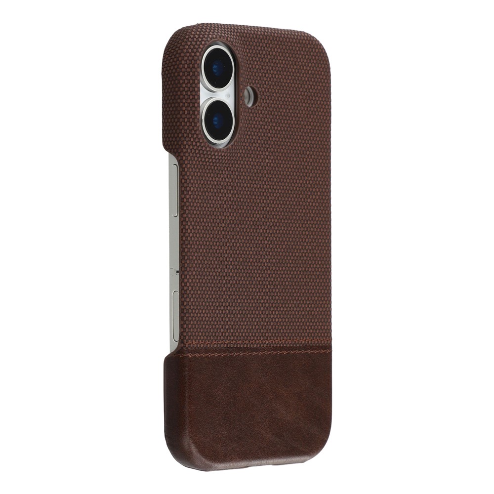 For iPhone 16 Plus Case PU Leather + PC Splicing Anti-Slip Phone Cover - Dark Brown