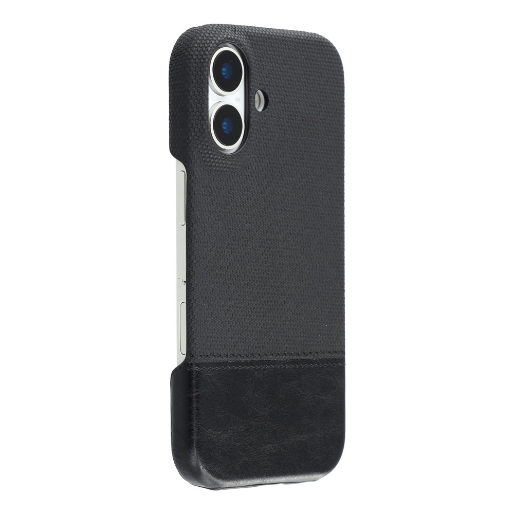 For iPhone 16 Plus Case PU Leather + PC Splicing Anti-Slip Phone Cover - Black