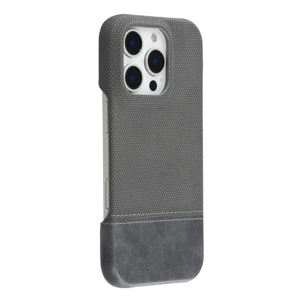 For iPhone 16 Pro Case PU Leather + PC Splicing Anti-Slip Phone Cover - Grey