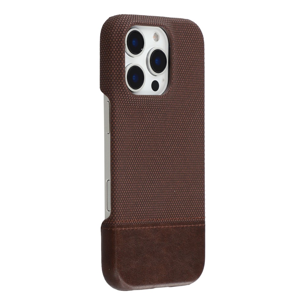 For iPhone 16 Pro Case PU Leather + PC Splicing Anti-Slip Phone Cover - Dark Brown