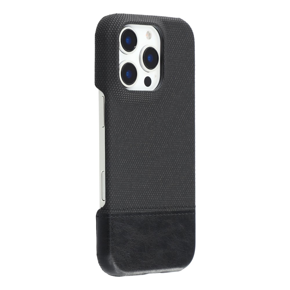 For iPhone 16 Pro Case PU Leather + PC Splicing Anti-Slip Phone Cover - Black