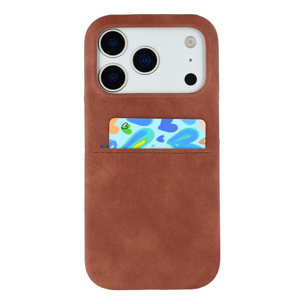 For iPhone 17 Pro Case Skin-Touch Leather + PC Phone Cover with Card Slot - Brown