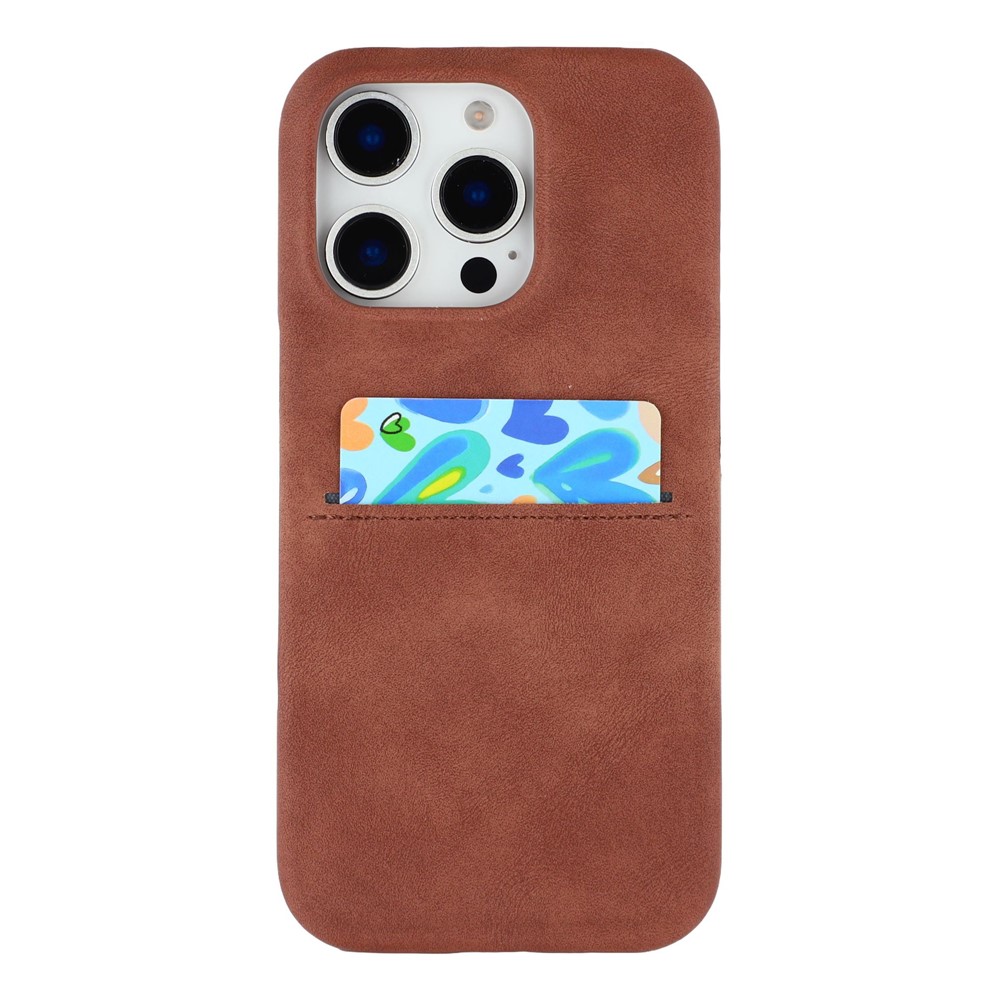For iPhone 16 Pro Max Case Skin-Touch Leather + PC Phone Cover with Card Slot - Brown