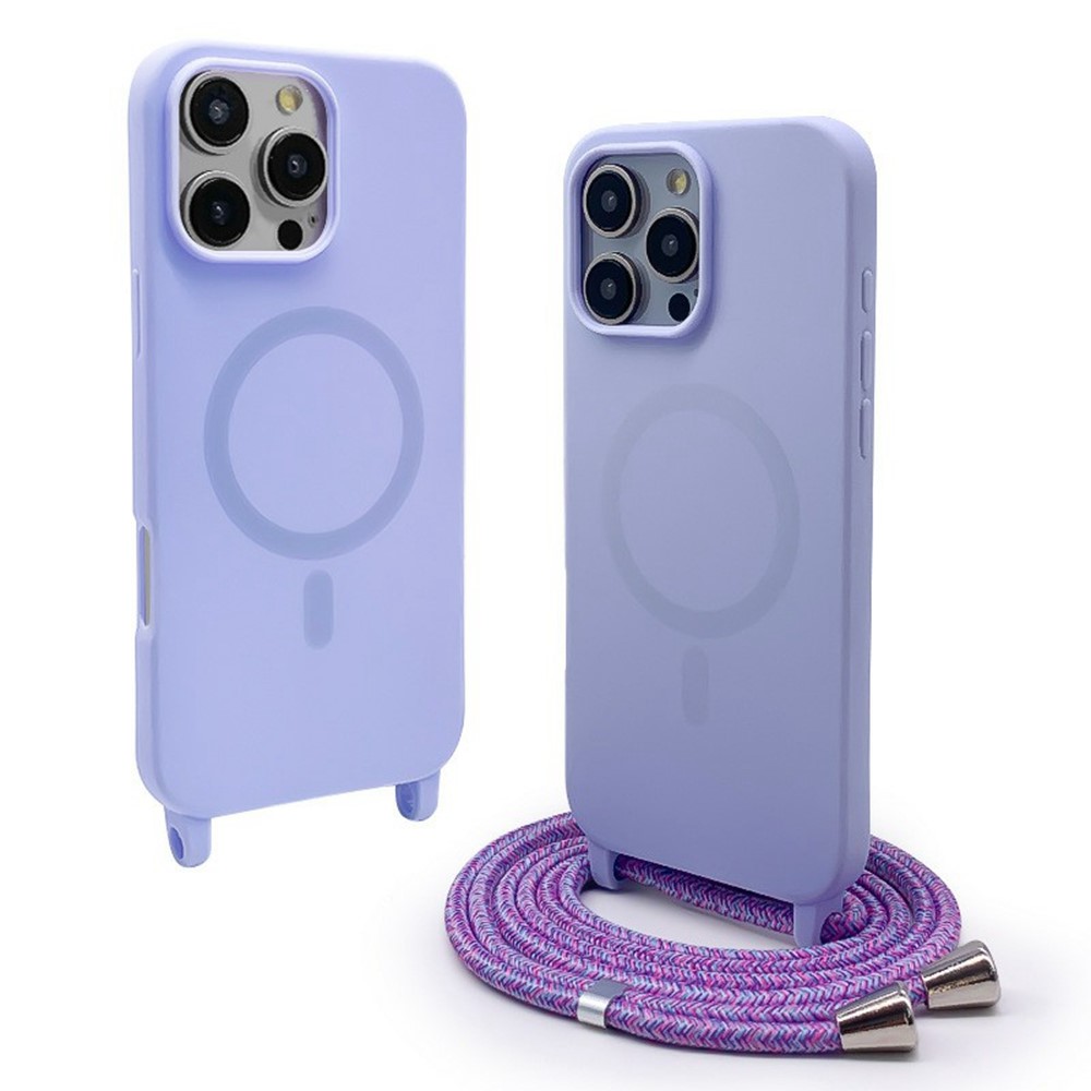 For iPhone 16 Pro Magnetic Case Compatible with MagSafe Soft TPU Phone Cover with Lanyard - Purple