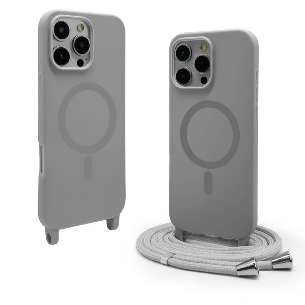 For iPhone 16 Pro Magnetic Case Compatible with MagSafe Soft TPU Phone Cover with Lanyard - Grey