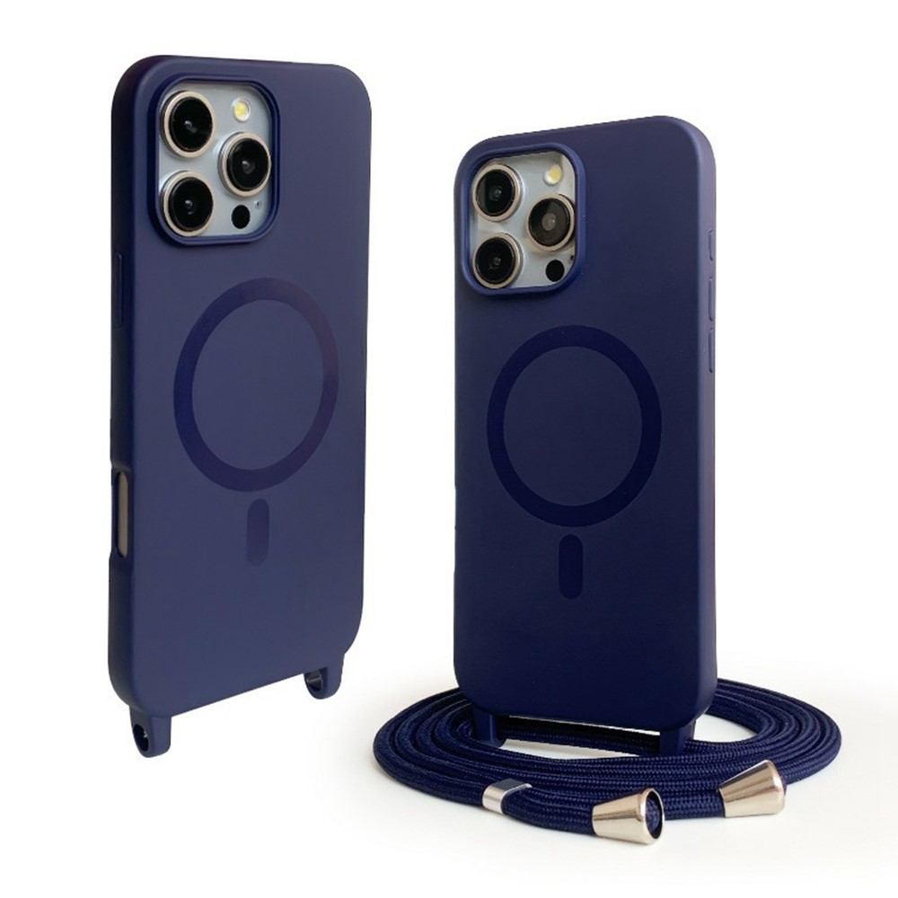 For iPhone 16 Pro Magnetic Case Compatible with MagSafe Soft TPU Phone Cover with Lanyard - Dark Blue
