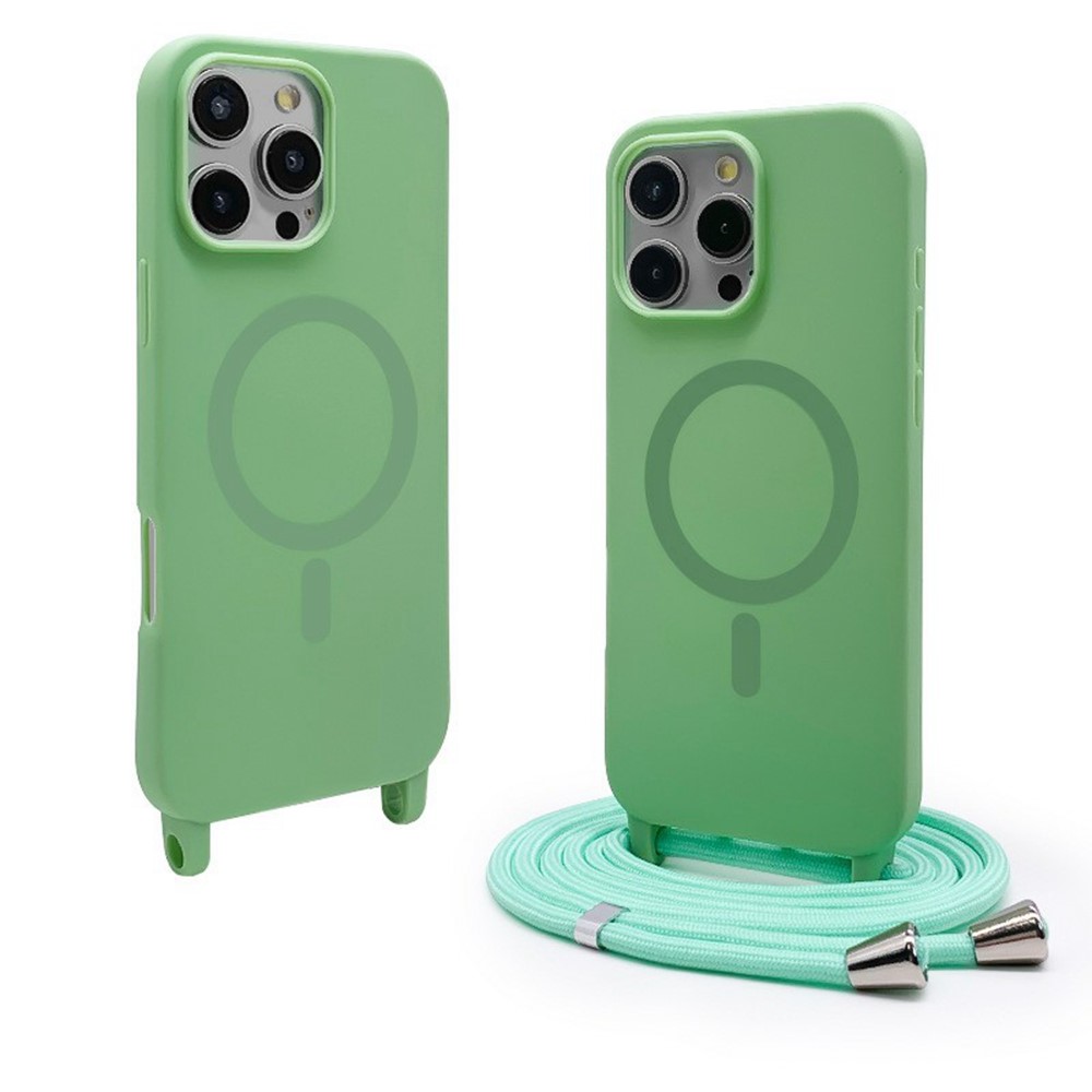 For iPhone 16 Pro Magnetic Case Compatible with MagSafe Soft TPU Phone Cover with Lanyard - Grass Green