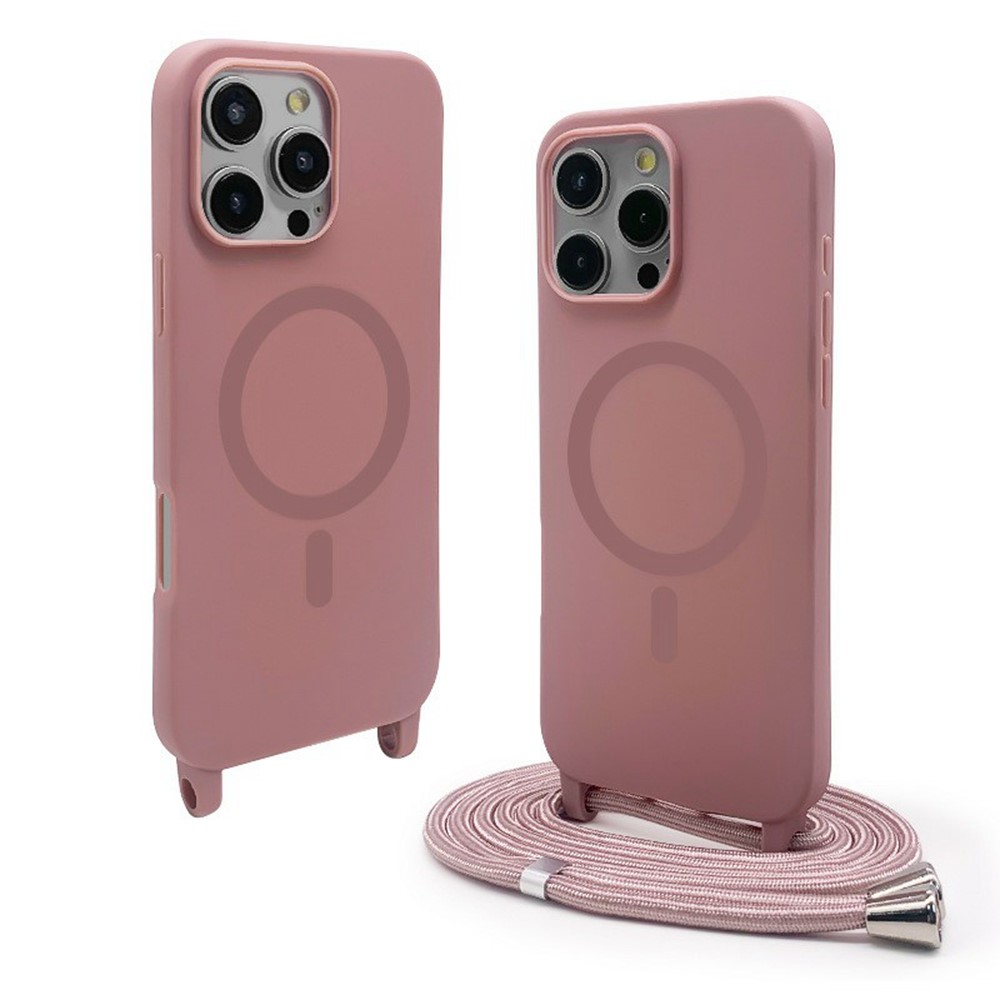 For iPhone 16 Pro Magnetic Case Compatible with MagSafe Soft TPU Phone Cover with Lanyard - Sand Pink
