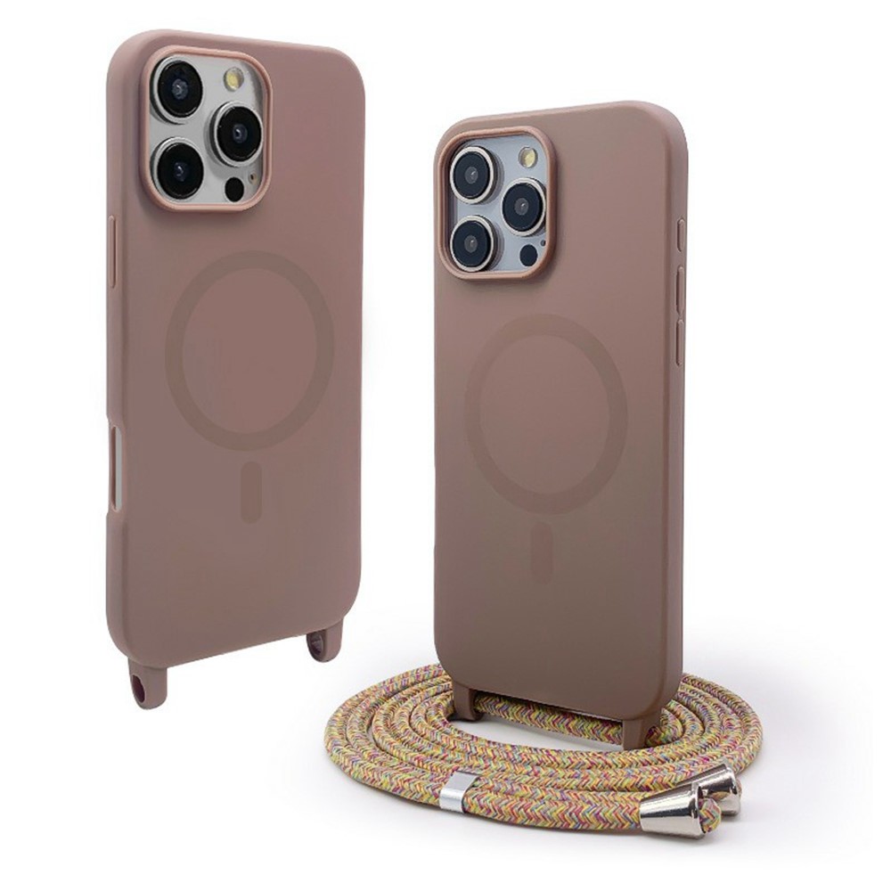 For iPhone 16 Pro Magnetic Case Compatible with MagSafe Soft TPU Phone Cover with Lanyard - Brown