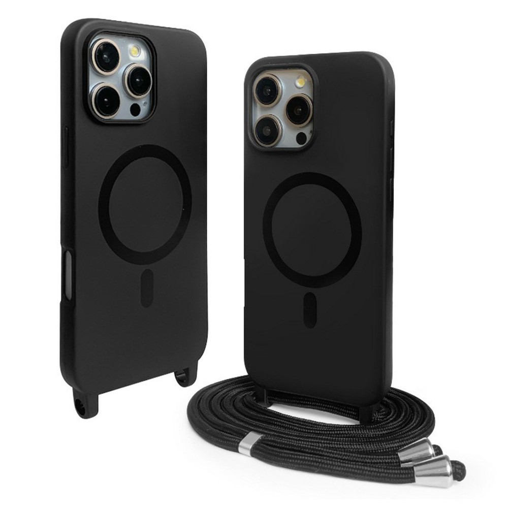 For iPhone 16 Pro Max Magnetic Case Compatible with MagSafe Soft TPU Phone Cover with Lanyard - Black