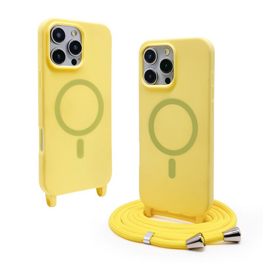For iPhone 16 Pro Max Magnetic Case Compatible with MagSafe Soft TPU Phone Cover with Lanyard - Yellow