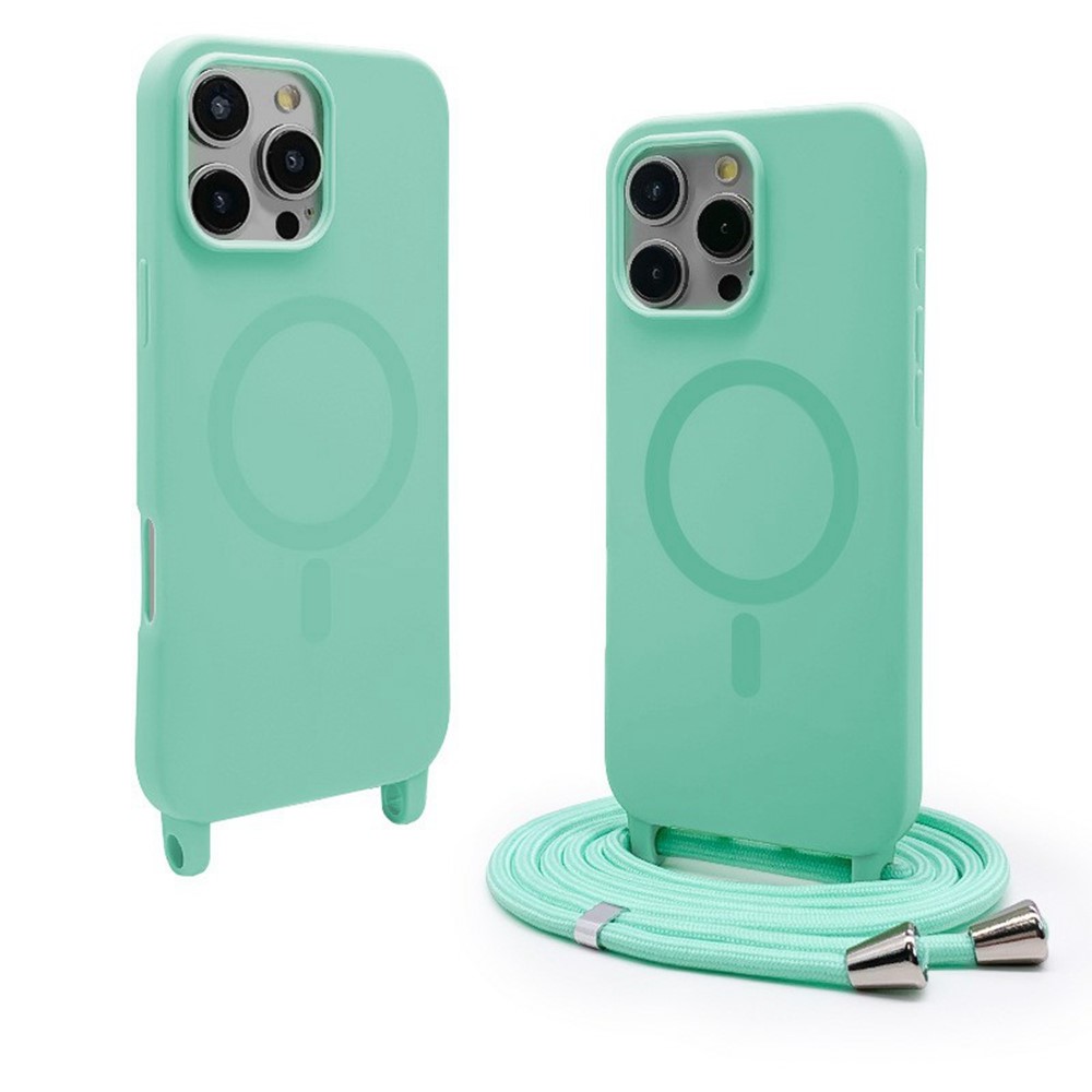 For iPhone 16 Pro Max Magnetic Case Compatible with MagSafe Soft TPU Phone Cover with Lanyard - Mint Green
