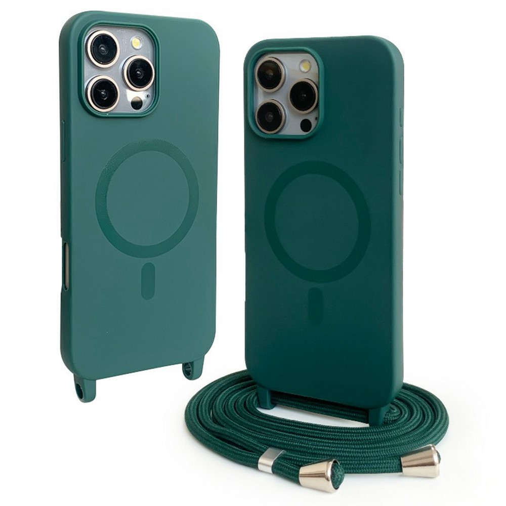 For iPhone 16 Pro Max Magnetic Case Compatible with MagSafe Soft TPU Phone Cover with Lanyard - Dark Green