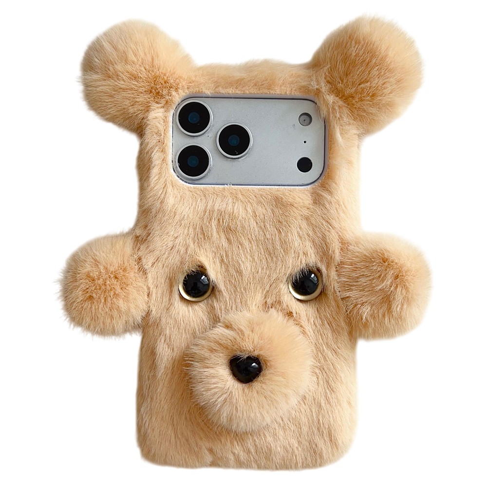 For iPhone 17 Pro Case 3D Bear Faux Fur Fluffy Inner TPU Phone Cover - Yellow
