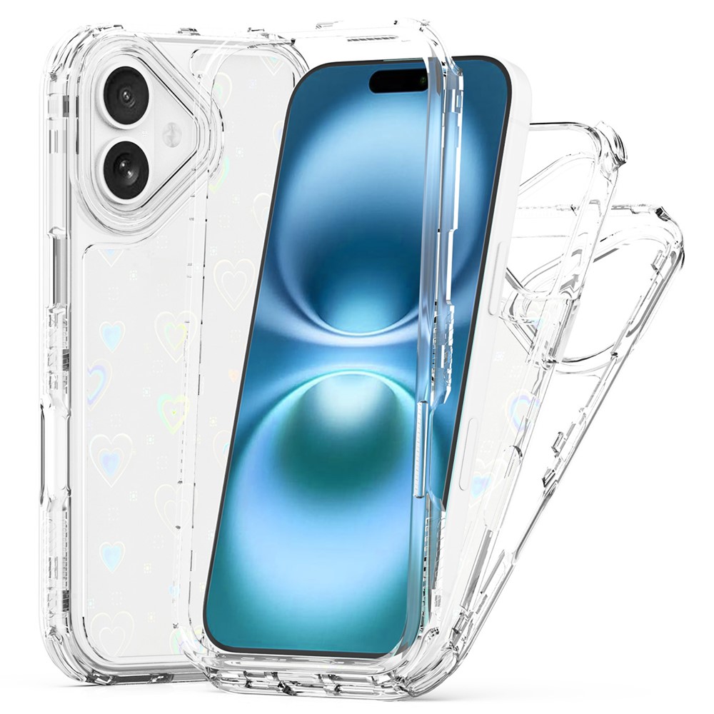 For iPhone 17 Case Clear Acrylic TPU Hybrid Phone Cover with Laser-printed Film - Hearts